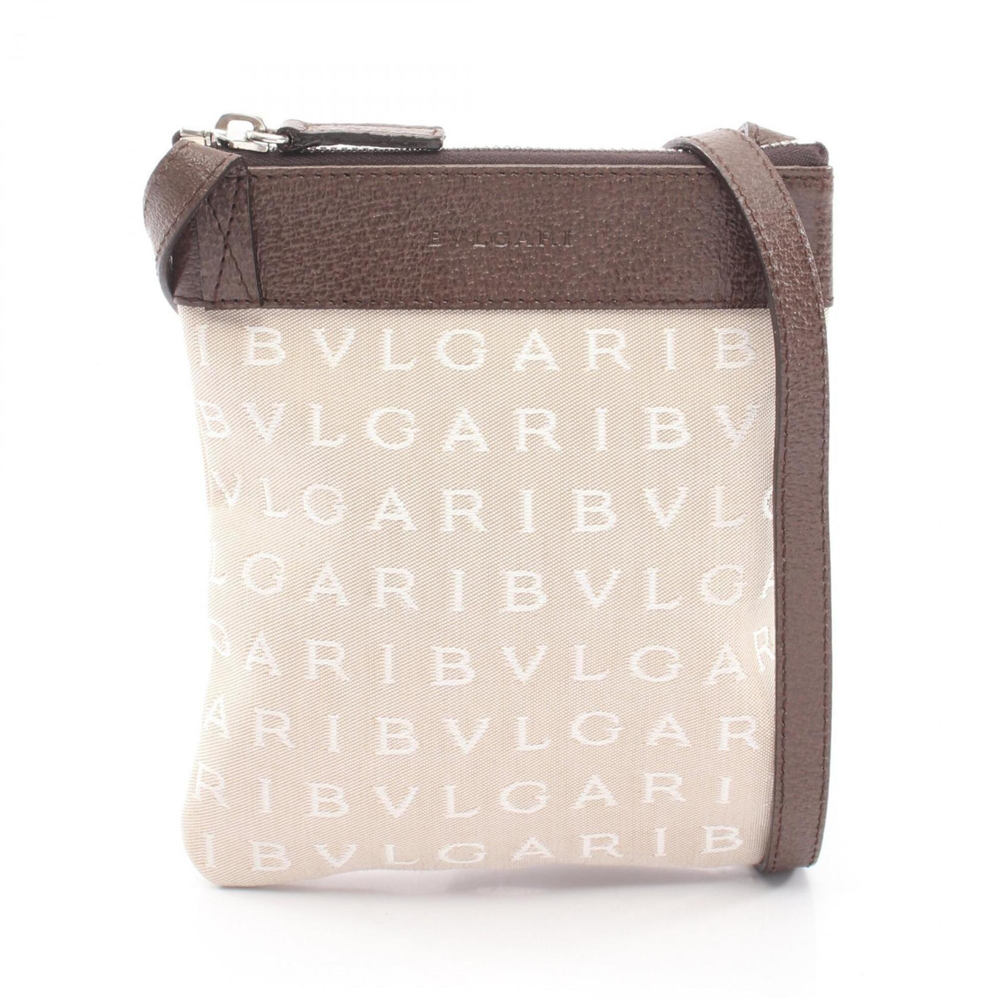 Bulgari Bvlgari Logo Mania Shoulder Bag Handbag Canvas Leather Women's Beige ...
